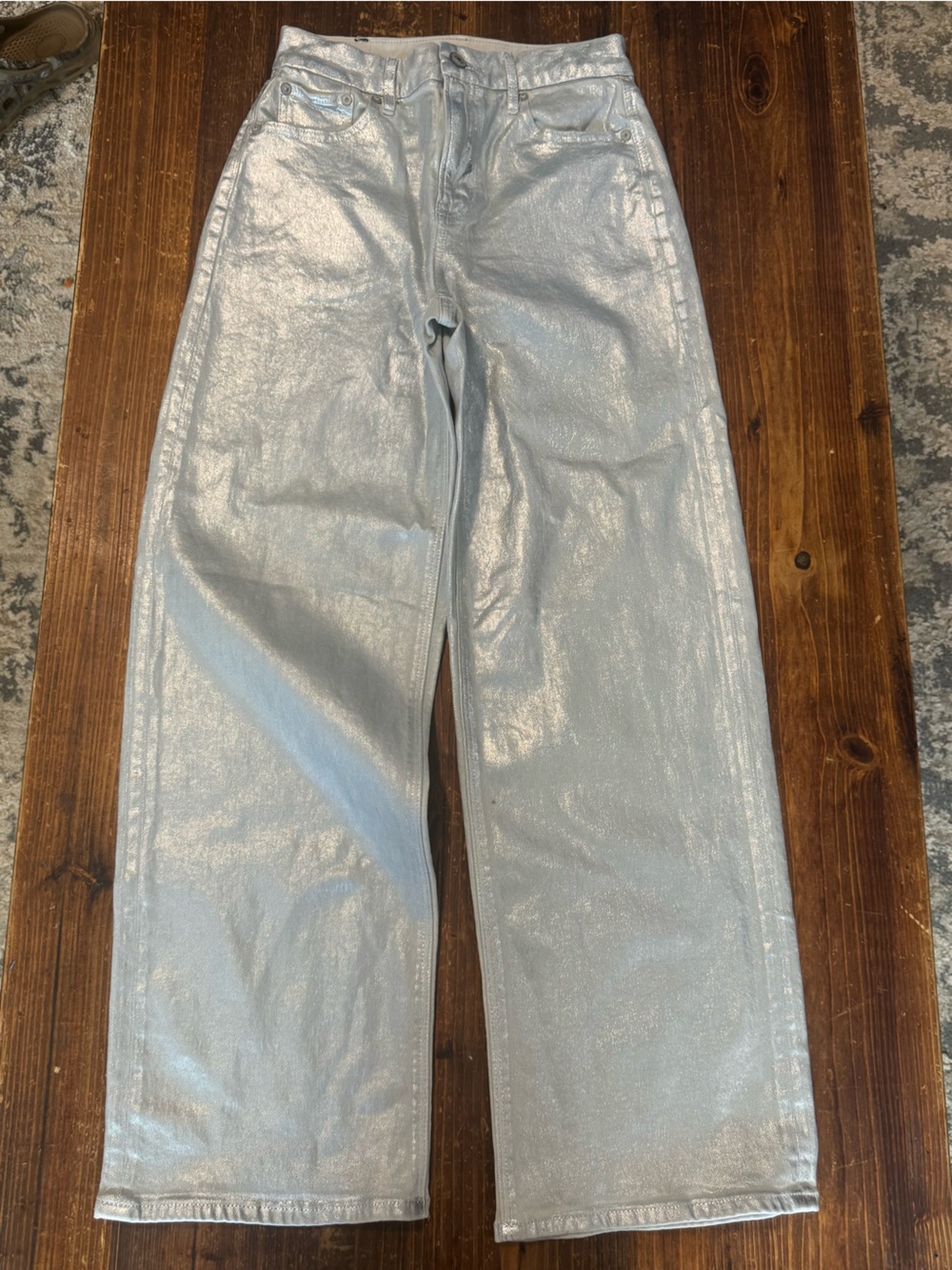 American Eagle Outfitters Metallic Silver Boot-Cut Jeans